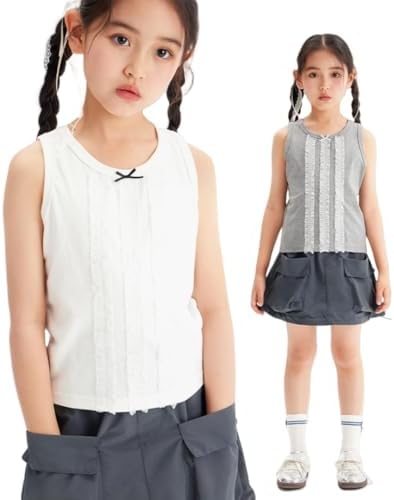 [Barry Banny] Tank Top, Kids, Girls, Camisole, Children's Clothing, 2-Piece Set, Summer, Cute, Knit Top, Junior, Inner Lace Frills, Girls, Elementary School, Middle School