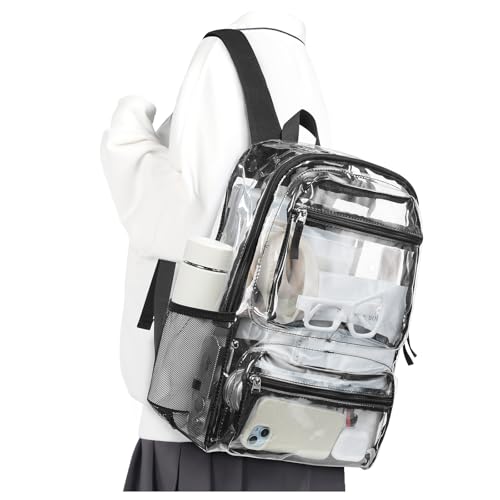winspansy Small Clear School Backpack for Stadium Events Teenage Girls Boys Waterproof Lightweight Daypack Simple Bookbags Work Bag See Through Plastic Festival Concert Backpack for Women Men Black