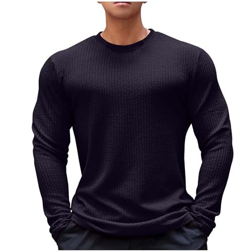 Men Mock Neck Long Sleeve Compression Shirt Waffle Texture Workout