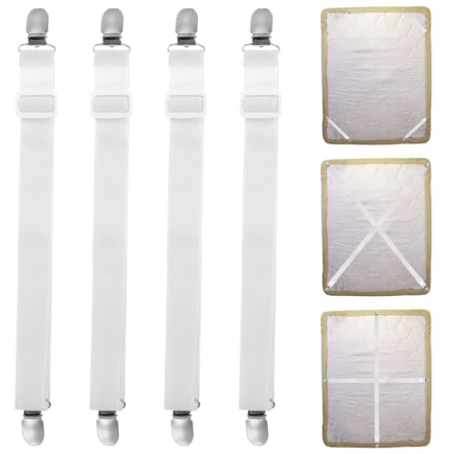 oruola 4 Pcs Bed Clips to Hold Sheets,Fitted Sheet Holders with Lock Strips,Beds Sheets Straps Adjustable,Grippers to Keep Your Sheet Mattress Covers,Sofa Cushion in Place