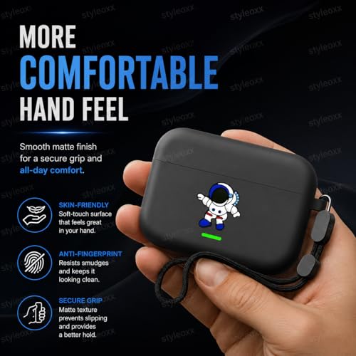 Image of Anvique Silicone Case Cover for Realme Buds T500 Pro, Shockproof Protective Earbuds Cover with Keychain Hook, Anti-Scratch Soft Silicone Skin, Full Body Protection Case (Astronout Lanyard)