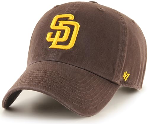 47 Brand MLB Team Color Home Primary Logo Clean Up Adjustable Baseball Cap Hat Adult One Size Fits All - San Diego Padres Brown