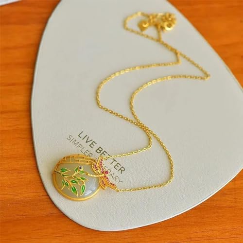 Collier jade hétien et argent plaqué or libellule d'exception - 6
