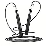 Zosilong 2.8M Verstellbare Springseil für Alle Größen & Körpertypen, Hochwertiges Metall Springseil Erwachsene Fitness, Speed Rope für Fitness & Ausdauer & Seilspringen Training, Schwarz