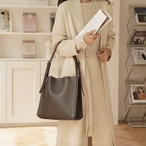 Foxlover Genuine Leather Shoulder Bag For Women Stylish Casual Bucket Purse And Handbag With Adjustable Handles And Shoulder Strap (Brown) #TOP7