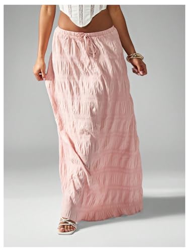 Milumia Women's Y2k Low Waisted Maxi Skirt Textured Ruffle Hem Flowy Long Skirts3