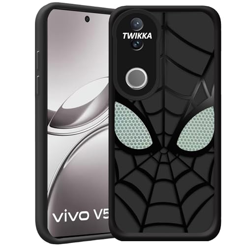 Image of Stylish Spider Back Case Cover Compatible for Vivo V50 5G / V50e 5G | Spidey Face Mask Case | Soft Silicone | Camera & Full Body Protection | Shock Proof | (Black)