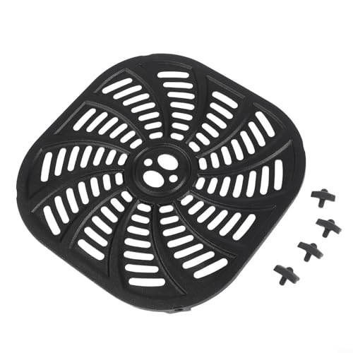 Image of Air Fryer Crisper Plate with Divider for Family Meals, 21cm Metal Grill Pan for Even Cooking, Non-Stick BBQ Accessory with Stability Bumpers, Easy to Clean, Black Color