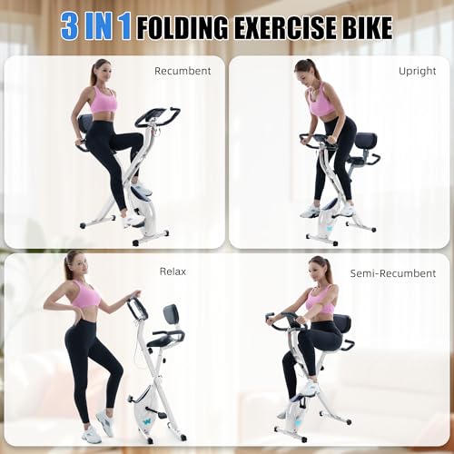 Image of BARWING Exercise Bike Stationary Bikes for Home with APP，3 in 1 Folding Exercise Bikes for Seniors, Indoor Cycling Workout Bike 16-Level Adjustable Resistance,330LB Capacity,Comfortable Seat Backrest White