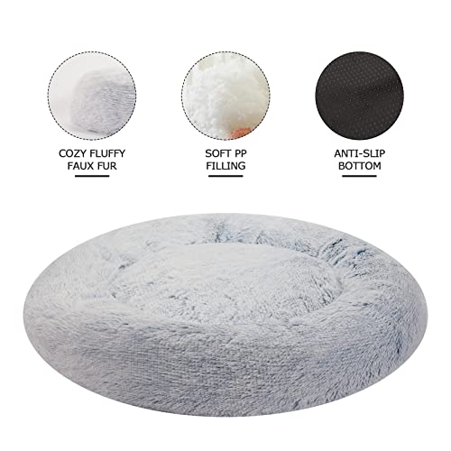 Image of Bedfolks Calming Donut Dog Bed - 45 Inches Round, Plush for Extra Large Dogs, Anti-Anxiety, Washable & Non-Slip (Light Blue, Extra Large)