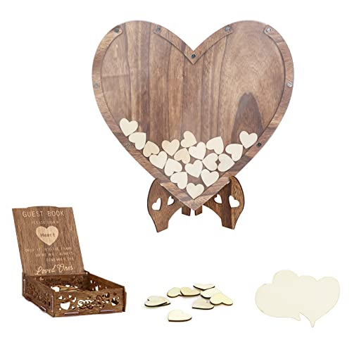 Wedding Heart Guest Book Alternative: Wooden Guestbook Frame Rustic Drop Box With Two Pens For Baby Bridal Shower Birthday Party Reception - Wedding Books For Guests To Sign With 88Pcs Wood Hearts #TOP1