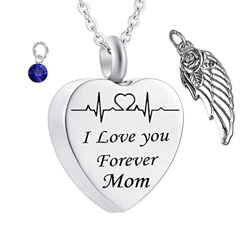 Aotiwe Collares para mujer, collares de urna para mujer, con forma de corazón, I Love You Forever Mom, con circonita cúbica blanca redonda, acero inoxidable, 2x2.5cm, Acero inoxidable, Circonita