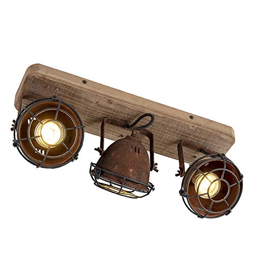 Qazqa Verstellbarer Deckenstrahler, Deckenspot - Gina - Rostbraun, Landhausstil, max. 25W, Geeignet für LED, 43cm, 3-flammig, Ideal als Flur, Küche lampe, Schlafzimmerlampe und Wohnzimmerlampe