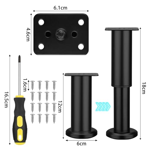 Zocipro 4Pcs Furniture Legs, Heavy Duty Black Adjustable Cabinet Legs 12-18cm with 16 Screws - Image 2