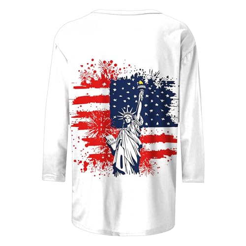 Image of Fourth of July Shirts for Women 3 /4 Sleeve Summer Tops American Flag Print T Shirt Patriotic 4th of July Shirts 2025