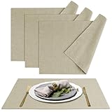 MANSPHIL Table Cloth Placemats Set of 4 Washable Cotton Thick Faux Linen Place Mats Heat Resistant Double Layer Fabric Wrinkle Free Dining Kitchen Table Decor - 13x19 Inch Beige Oeko Tex Placemat