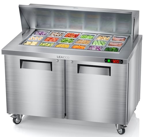 Leacco Refrigerated Sandwich Salad Prep Table, Commercial Workstation Refrigerators with 18 Pans, 48