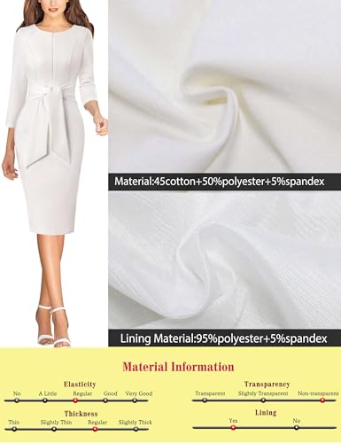 Image of VFSHOW Womens Front Zipper Tie Waist Bow 3 /4 Sleeve Slim Fitted Work Business Office Party Bodycon Pencil Sheath Dress