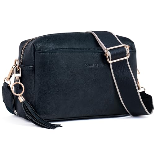 Roulens Triple Zip Small Crossbody Bag for women,Wide Strap Cell Phone Purse Shoulder Handbag Wallet with Credit Card Slots