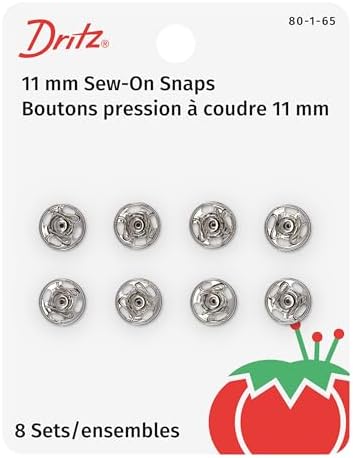 Dritz Sew-On Snaps, Size 1 - Nickel Plated Brass - 8 Ct.