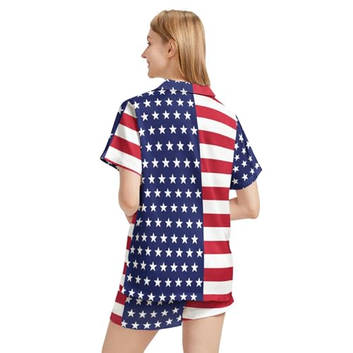 Image of Silk Satin Pajama Set for Women Summer Lounge Pjs Sets 2 Piece Suit Ladies Button Down Tops And Shorts Sleepwear