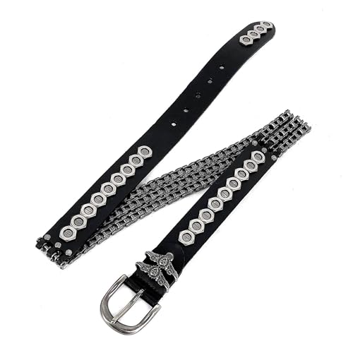Heavy Motorcycle Chain Belt Genuine Leather Belt For Men Biker Nut Bicycle Chain Waistband