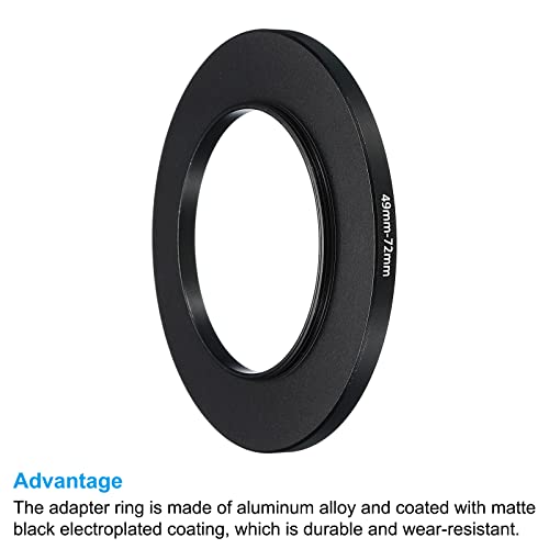 Image of PATIKIL 49mm-72mm Metal Step Up Ring, 2 Pack Camera Lens Filter Adapter Ring Aluminum Filter Adapter Ring for Camera Lenses Hood, Black