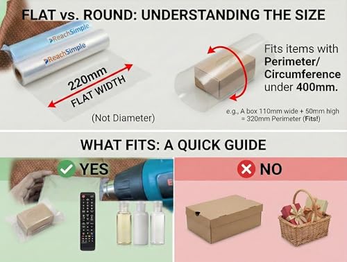 Image of ReachSimple PVC Heat Shrink Wrap Sleeve [220mm / 8.6 inch] - 10 Meters - 30 Microns thickness - Transparent Tube Film for Packaging Soaps, Books & Small Boxes (Requires Heat Gun)
