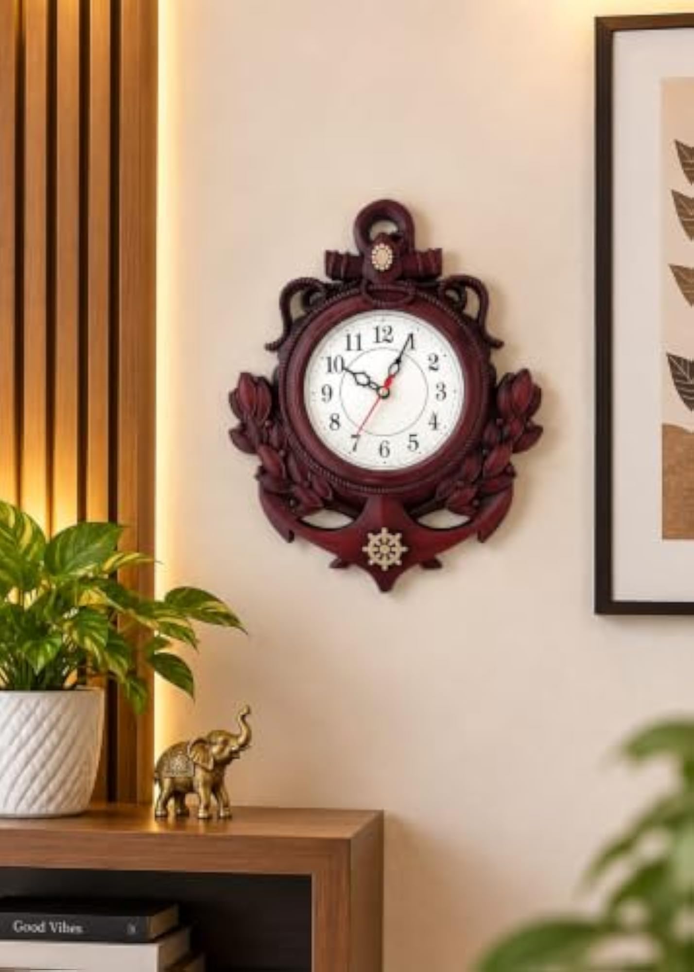 SICORA Anchor Shaped Quartz Wall Clock, Dark Brown Design