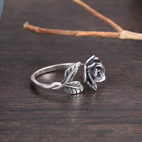 Ipeppy Real 925 Sterling Silver Rose Flower Rings,Women's Fashion Open Floral Cocktail Party Statement Ring Hawaiian Adjustable Band Ring #TOP4
