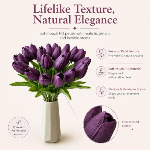 Image of Mandy's 20pcs Artificial Grape Purple Tulips