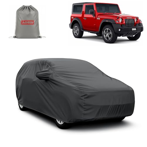 Image of AOSIS 'Waterproof' Car Cover Compatible with Mahindra Thar 2WD /4WD 300 GSM Uly Coated Thick Fabric 4X4, Adjustable Belt Buckle, Elastic Grip