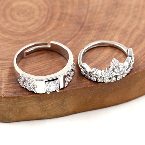 2pcs Adjustable Rings Set for Couples - His Her Princess Crown Design Ring Set for Couple Wedding Engagement Promise Valentine's Day Rings YA47472