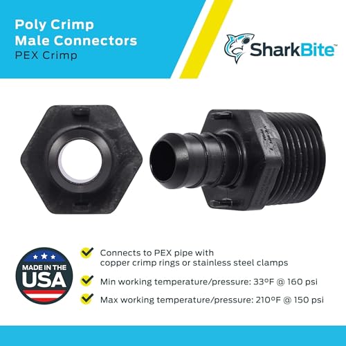 Image of SharkBite 1 /2 x 1 /2 Inch MNPT Poly Crimp Adapter, Pack of 5, PEX Pipe, PE-RT, UP120A5
