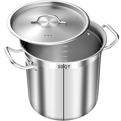 Stockpot, Large Stock Pot, 50 QT Stainless Steel Stockpot with Lid, Stock Pot with Lid &ndash; Heavy...