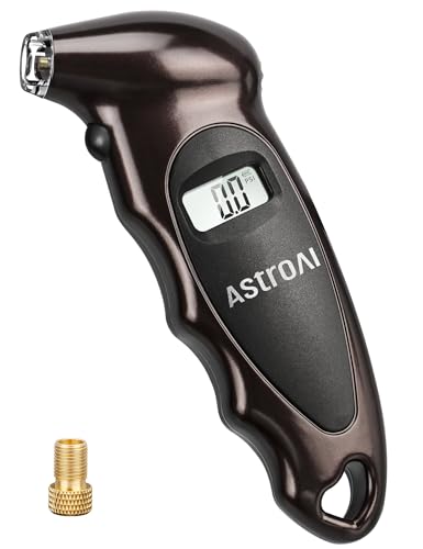AstroAI Digital Tire Pressure Gauge 0-150PSI, Accurate in 0.1 Increments, Tire Gauge with Backlit LCD and Presta Valve Adaptor, 4 Units of Measurement for Car Truck Bicycle, Brown