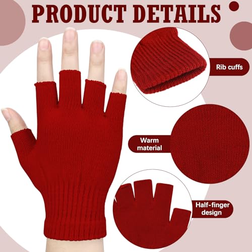 Image of SATINIOR 4 Pairs Winter Half Finger Gloves Knitted Fingerless Mittens Warm Stretchy Gloves for Men and Women