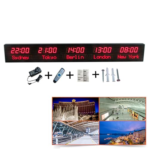 Orologio Mondiale A LED con 5 Città, Orologio Digitale con più Fusi Orari E Telecomando, 3 Livelli di Luminosità Regolabili E Aggiornamento Remoto, Funzione di Calibrazione GPS, Nessun Errore, per Co