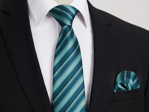 Image of HISDERN Mens Tie Striped Ties and Handkerchief Set Business Formal Woven Pocket Square Wedding College Stripe Necktie
