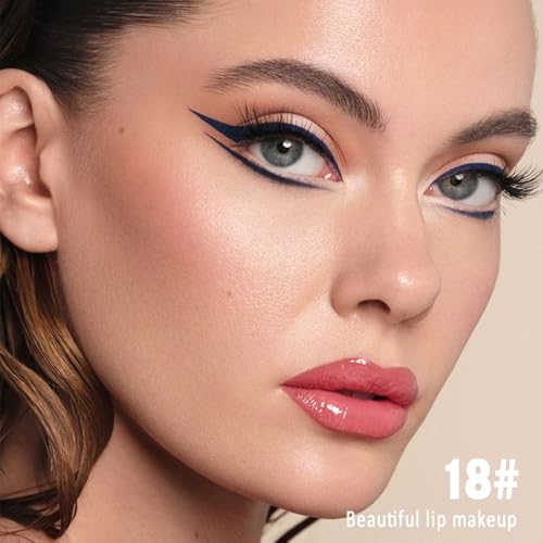 Image of evpct Warm Pink Shiny Longwear No-Budge Liquid Lip Color Lipstick Makeup, Highly Pigmented Color Instant Shine, Waterproof Long Lasting Lipstick for Women, Lip Stain Gloss with Lip Liner Brush, 18#
