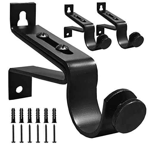 Kowibcl Adjustable Curtain Rod Brackets,Fits up to 1 inch, 1-1/8 inch Rods,Extendable Heavy Duty Curtain Rod Holder for Wall, Set of 3, Black