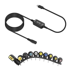 GINTOOYUN 18.5-20V USB-C to DC Power Cord Type-C to DC Two Pin Female Universal Charging Cable with 10 Connector Plugs for Laptops,Speakers,Power Banks,Routers,etc(45.27 Inch)