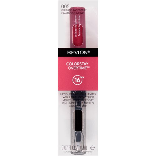 Liquid Lipstick with Clear Lip Gloss by Revlon, ColorStay Face Makeup, Overtime Lipcolor, Dual Ended with Vitamin E in Pink, Infinite Raspberry (005), 0.07 Oz