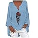 UIOP Camicia casual da donna con scollo a V con bottoni a V, manica lunga, per Halloween, Blu cielo 449x, S