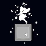 ilka parey wandtattoo-welt® Lichtschaltertattoo Elfe Fee fluoreszierend Leuchtsticker mit Elfe Fee Sterne & Herze M2214