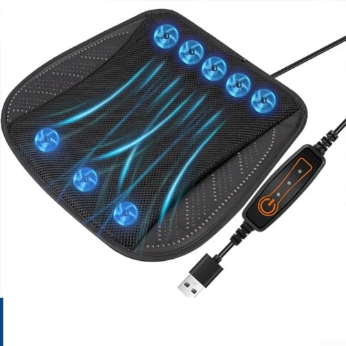 Cojín refrescante para asiento de coche, tela elástica de seda de hielo 3D de doble capa con 8 ventiladores, 3 niveles de viento ajustables, alimentado por USB para la mayoría de coches, camiones, SUV