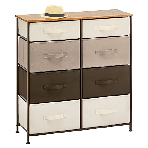 Mdesign 35.3" High Steel Frame/Wood Top Storage Dresser Furniture Unit, 8 Removable Slim Fabric Drawers - Tall Bureau Organizer For Bedroom, Living Room, Closet - Jane Collection, Espresso Brown/Multi #TOP5
