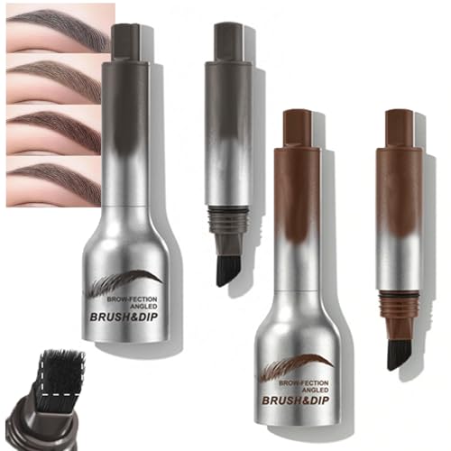 Brow Brush, 1/2PCS Eyebrow, Instant Brow Brush, Instant Brow, Liquid Eyebrow Brush, Brow-Fection Angled Brush & Dip-Chocolate Long Lasting Waterproof (#01+#03)