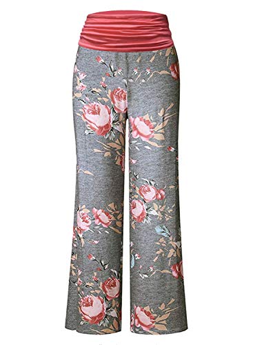 Gracyoga Women's Comfy Pajama Pants Wide Leg Lounge Palazzo Yoga Pants Stretch Casual Floral Print Fold Waist Pants #TOP3