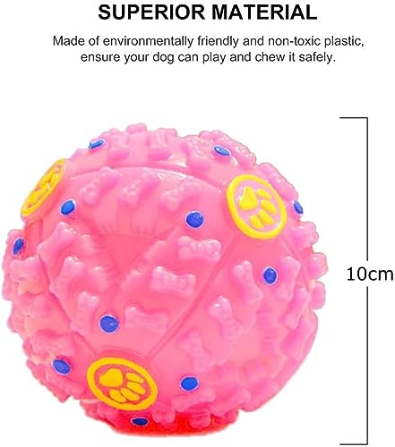 Image of Squeaky Ball Toy Treat Food Dispenser Ball Toy with Duck Sound, Dental Cleaning and Interactive Toy for Small Medium Dogs (Pink)